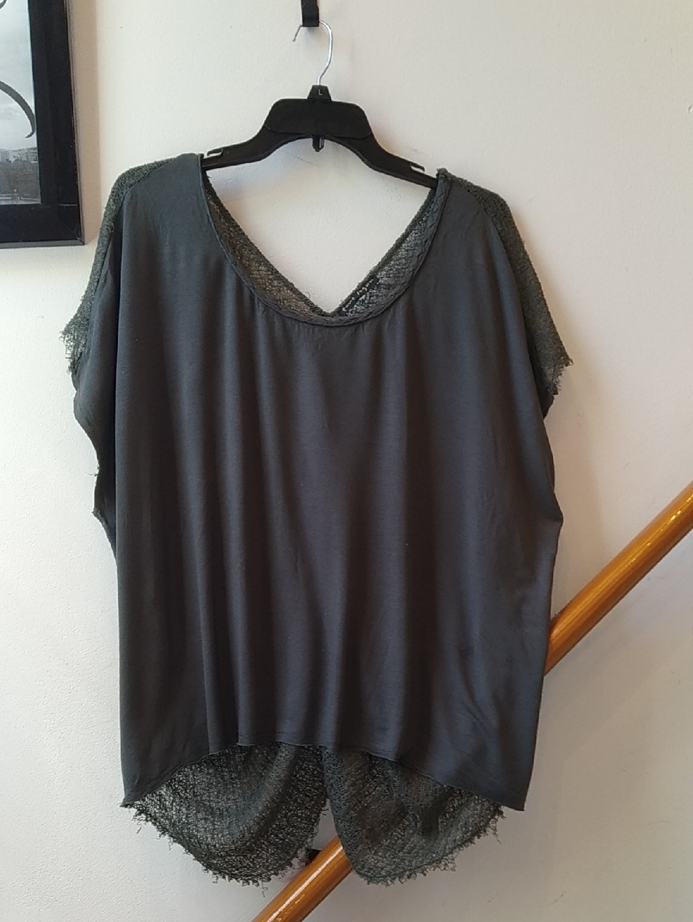 Women's Olive Green Lace-Trim V-Neck Top